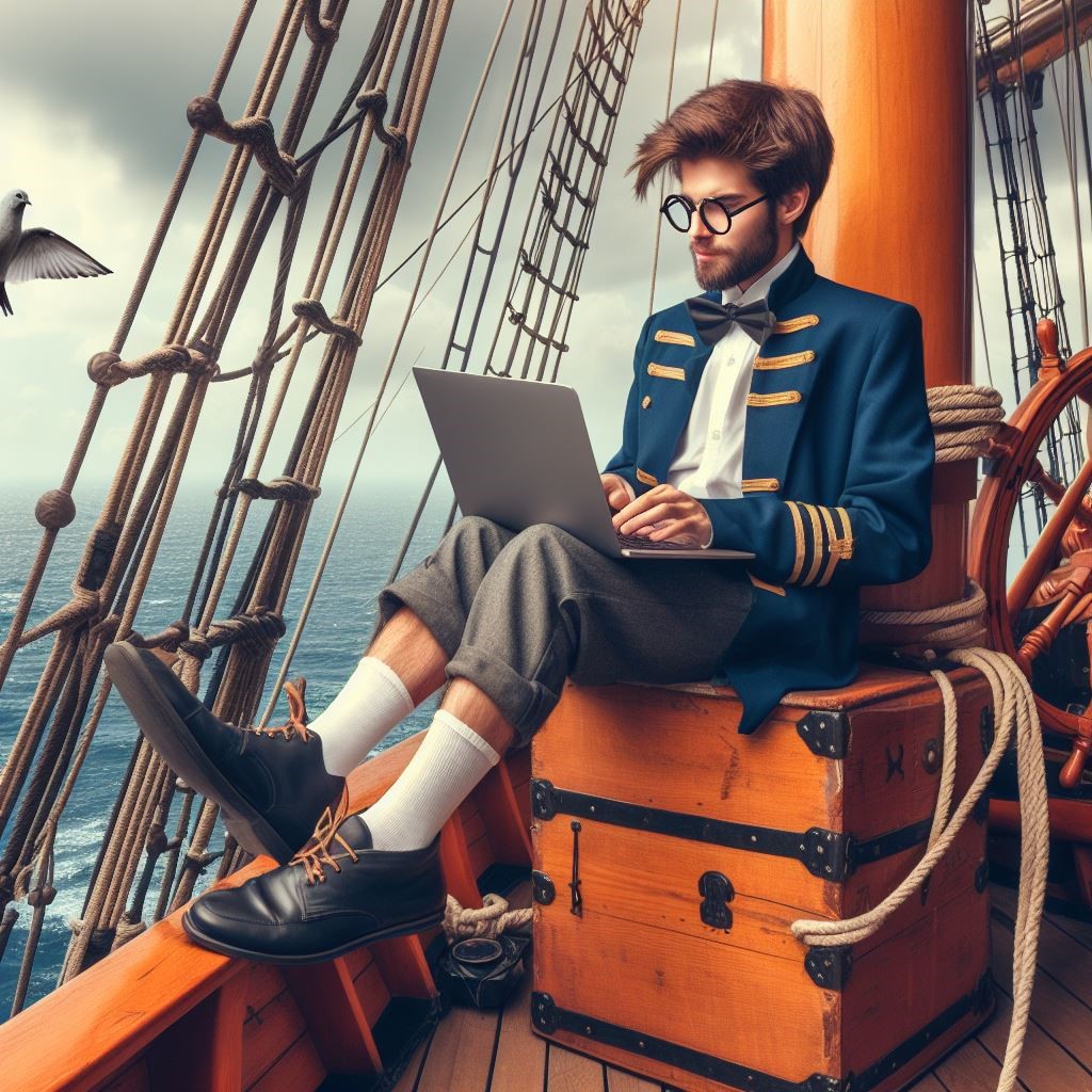 A trainee sits, studying, on the deck of the Leewin Sail Trailing Ship